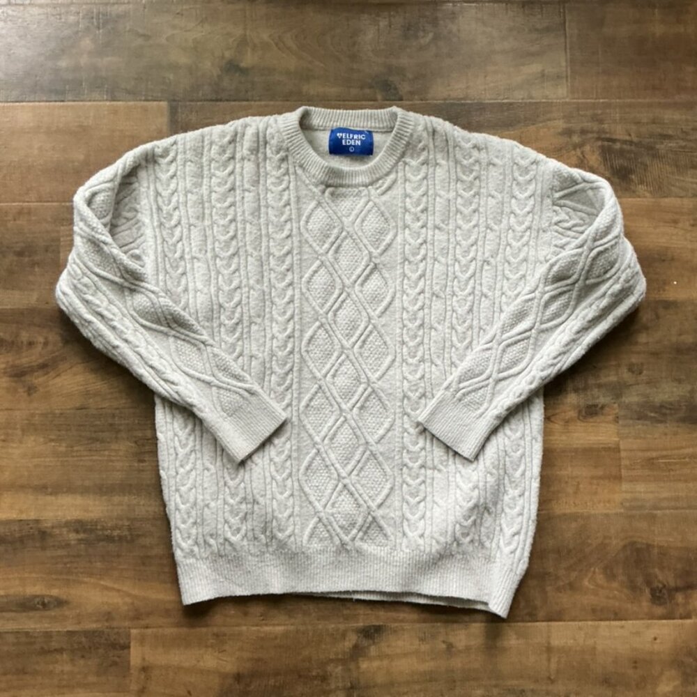 Aelfric Eden Cable Knit Crewneck Sweater Light Gray Women’s Size Large‎